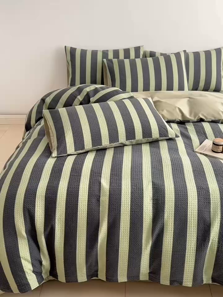 91家纺网 家纺一手货源 找家纺 沐辰 2026新款A类华夫格全棉纯棉印花四件套 华夫格-田野