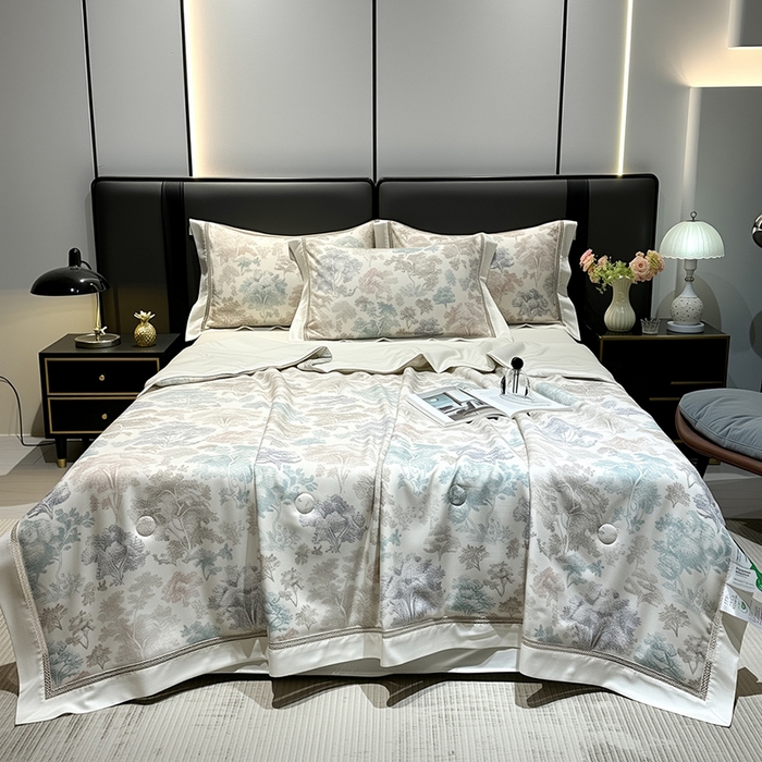 欧夏家纺 2026莱赛尔天丝麻数码印花镂空夏被空调被夏凉被 华庭