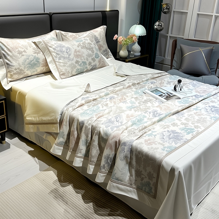 91家纺网 家纺一手货源 找家纺 欧夏家纺 2026莱赛尔天丝麻数码印花镂空夏被空调被夏凉被 华庭