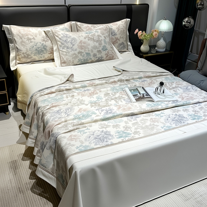 91家纺网 家纺一手货源 找家纺 欧夏家纺 2026莱赛尔天丝麻数码印花镂空夏被空调被夏凉被 华庭