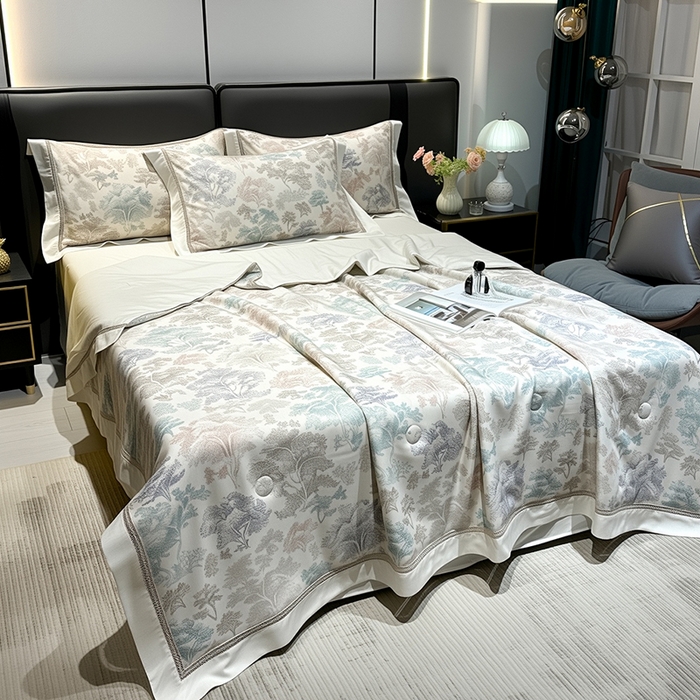 91家纺网 家纺一手货源 找家纺 欧夏家纺 2026莱赛尔天丝麻数码印花镂空夏被空调被夏凉被 华庭