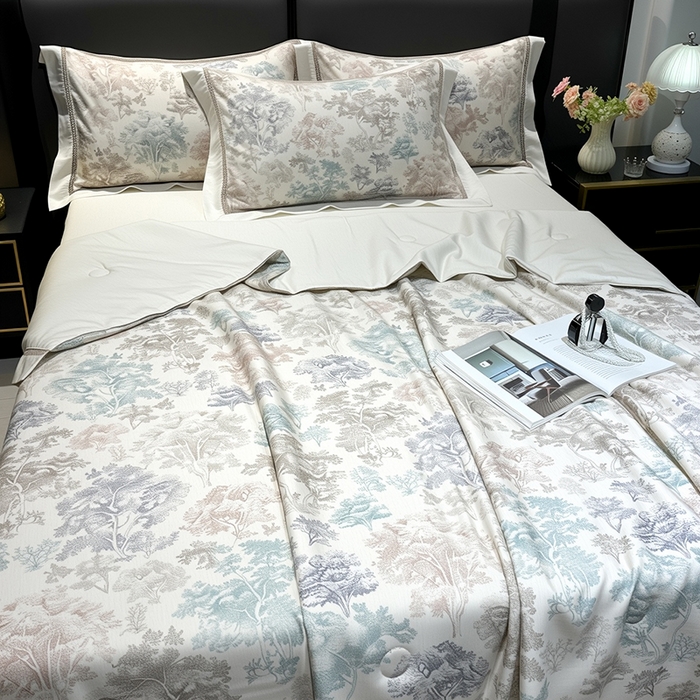 91家纺网 家纺一手货源 找家纺 欧夏家纺 2026莱赛尔天丝麻数码印花镂空夏被空调被夏凉被 华庭