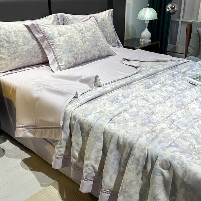 91家纺网 家纺一手货源 找家纺 欧夏家纺 2026莱赛尔天丝麻数码印花镂空夏被空调被夏凉被 锦尚