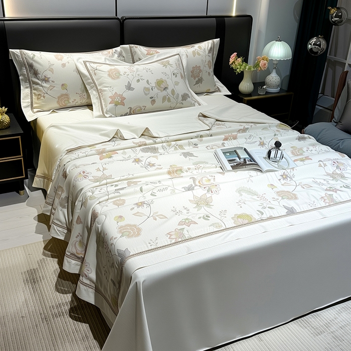 91家纺网 家纺一手货源 找家纺 欧夏家纺 2026莱赛尔天丝麻数码印花镂空夏被空调被夏凉被 寐锦