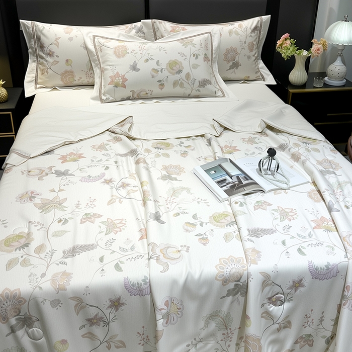 91家纺网 家纺一手货源 找家纺 欧夏家纺 2026莱赛尔天丝麻数码印花镂空夏被空调被夏凉被 寐锦