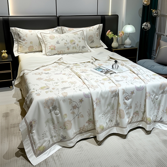 91家纺网 家纺一手货源 找家纺 欧夏家纺 2026莱赛尔天丝麻数码印花镂空夏被空调被夏凉被 寐锦