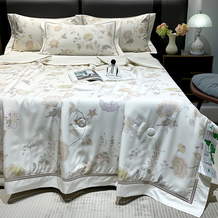 91家纺网 家纺一手货源 找家纺 欧夏家纺 2026莱赛尔天丝麻数码印花镂空夏被空调被夏凉被 寐锦