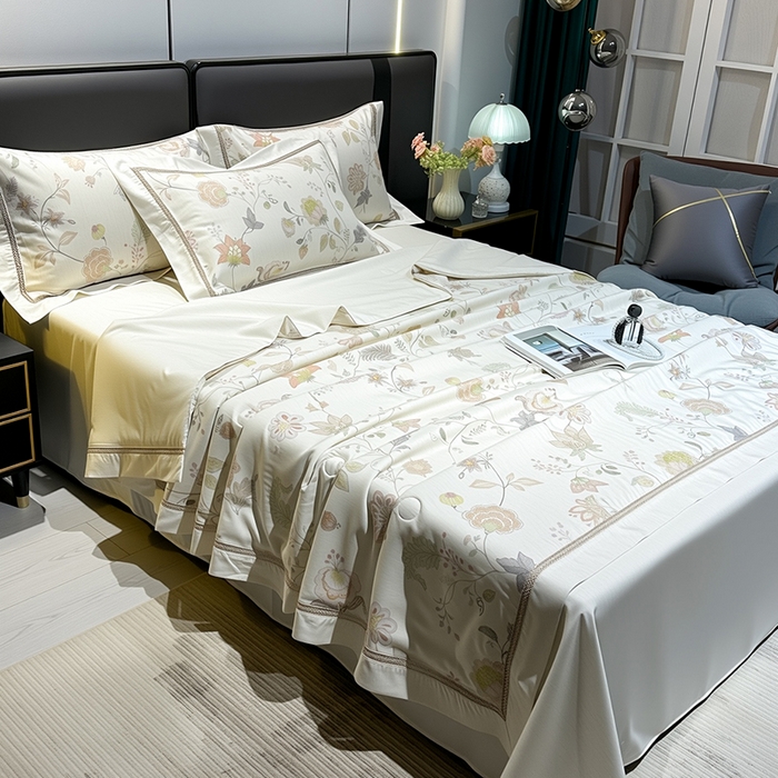 91家纺网 家纺一手货源 找家纺 欧夏家纺 2026莱赛尔天丝麻数码印花镂空夏被空调被夏凉被 寐锦