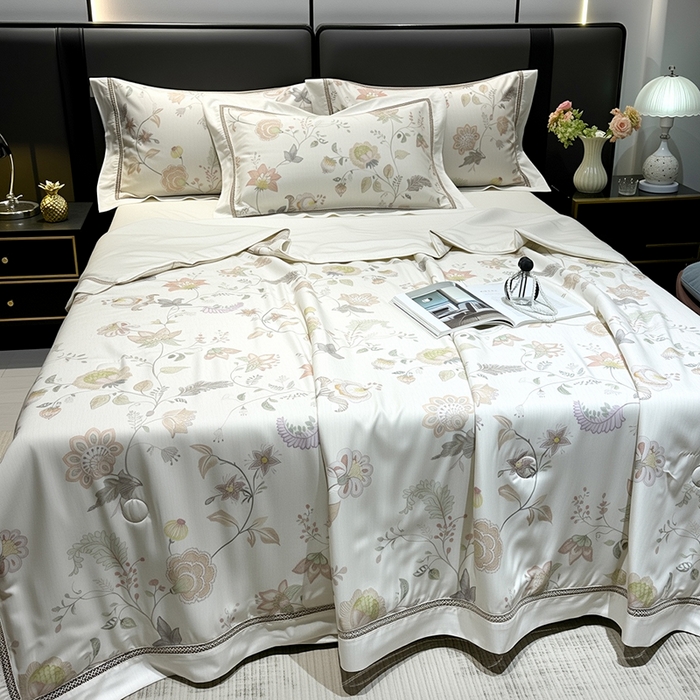 91家纺网 家纺一手货源 找家纺 欧夏家纺 2026莱赛尔天丝麻数码印花镂空夏被空调被夏凉被 寐锦