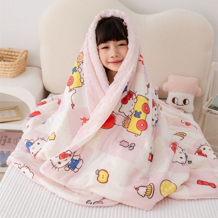 91家纺网 家纺一手货源 找家纺 心卓婴童馆 2026新款三丽鸥凉感丝冰豆豆被被子被芯-儿童图 气球kitty猫