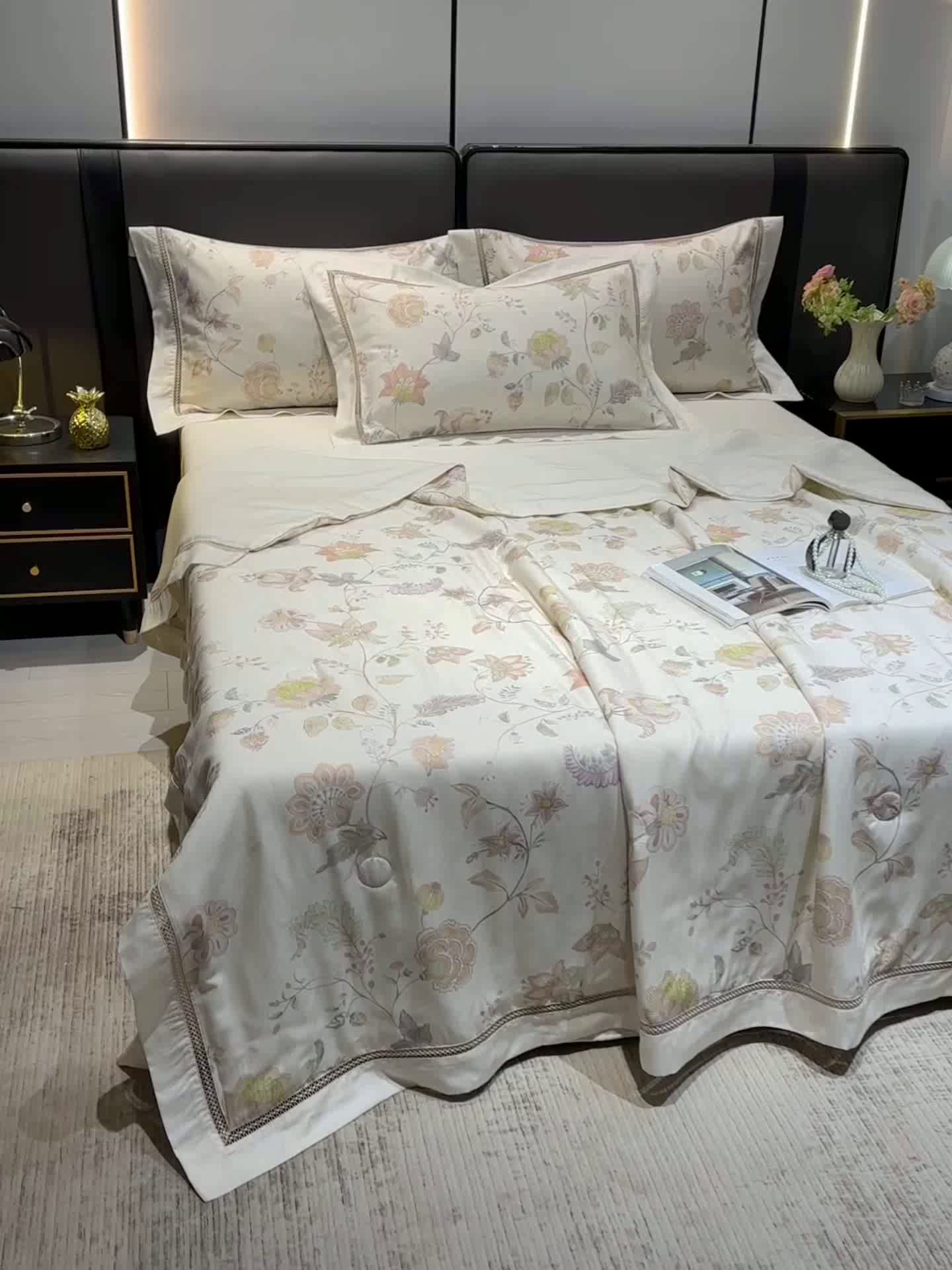 91家纺网 家纺一手货源 找家纺 欧夏家纺 2026莱赛尔天丝麻数码印花镂空夏被空调被夏凉被 寐锦