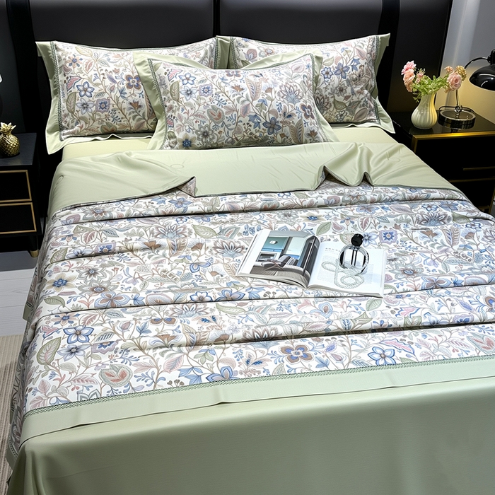 91家纺网 家纺一手货源 找家纺 欧夏家纺 2026莱赛尔天丝麻数码印花镂空夏被空调被夏凉被 帕蒂