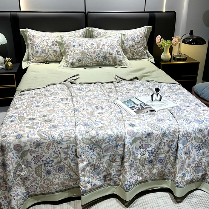 91家纺网 家纺一手货源 找家纺 欧夏家纺 2026莱赛尔天丝麻数码印花镂空夏被空调被夏凉被 帕蒂