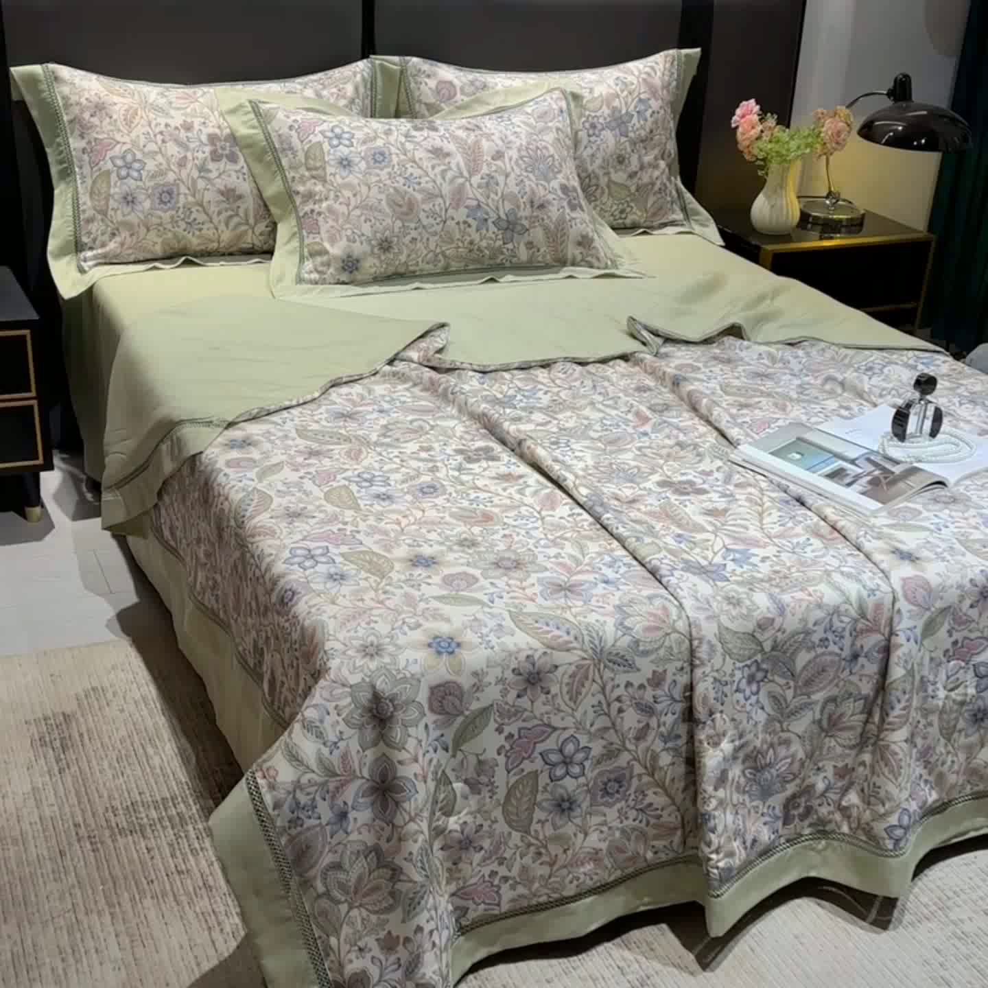 91家纺网 家纺一手货源 找家纺 欧夏家纺 2026莱赛尔天丝麻数码印花镂空夏被空调被夏凉被 帕蒂