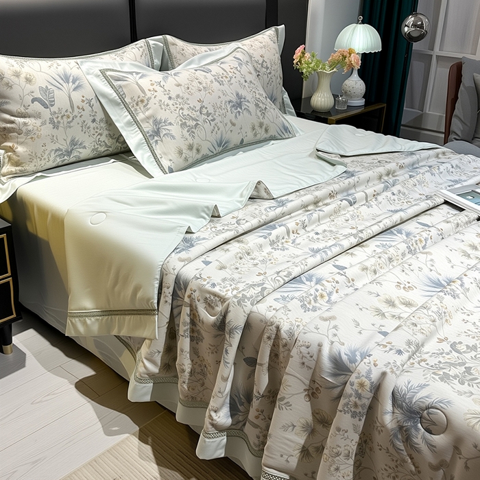 91家纺网 家纺一手货源 找家纺 欧夏家纺 2026莱赛尔天丝麻数码印花镂空夏被空调被夏凉被 瑞泰