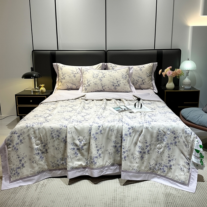 欧夏家纺 2026莱赛尔天丝麻数码印花镂空夏被空调被夏凉被 云裳