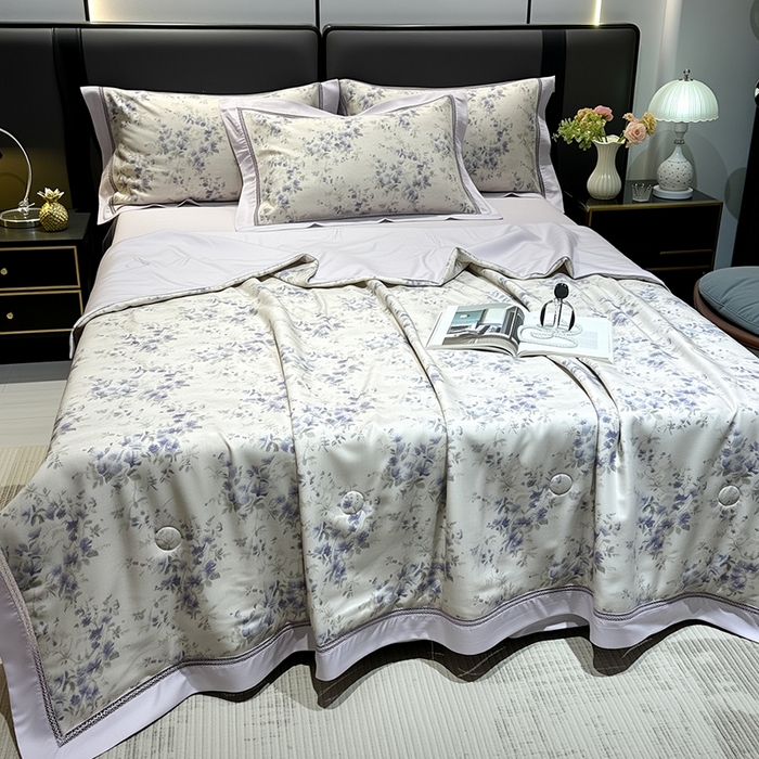 91家纺网 家纺一手货源 找家纺 欧夏家纺 2026莱赛尔天丝麻数码印花镂空夏被空调被夏凉被 云裳