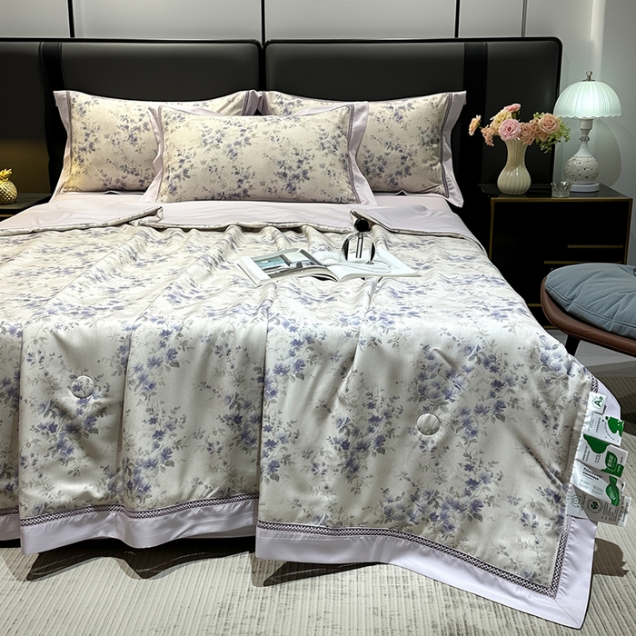 91家纺网 家纺一手货源 找家纺 欧夏家纺 2026莱赛尔天丝麻数码印花镂空夏被空调被夏凉被 云裳