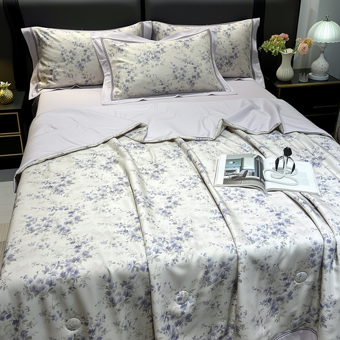 91家纺网 家纺一手货源 找家纺 欧夏家纺 2026莱赛尔天丝麻数码印花镂空夏被空调被夏凉被 云裳