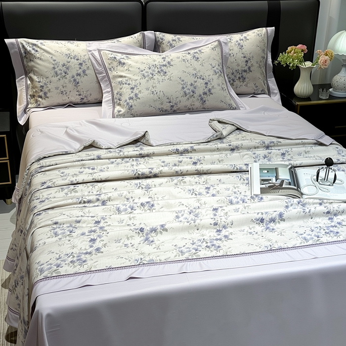 91家纺网 家纺一手货源 找家纺 欧夏家纺 2026莱赛尔天丝麻数码印花镂空夏被空调被夏凉被 云裳