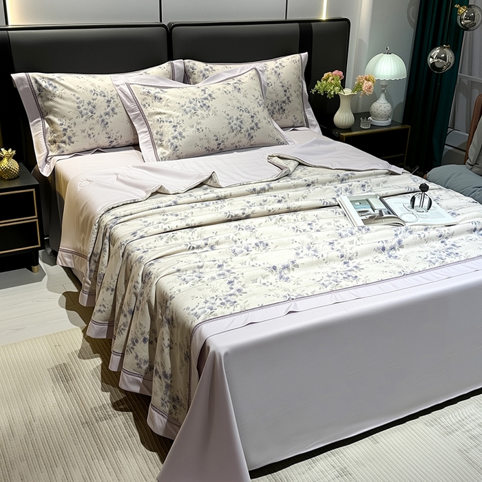 91家纺网 家纺一手货源 找家纺 欧夏家纺 2026莱赛尔天丝麻数码印花镂空夏被空调被夏凉被 云裳