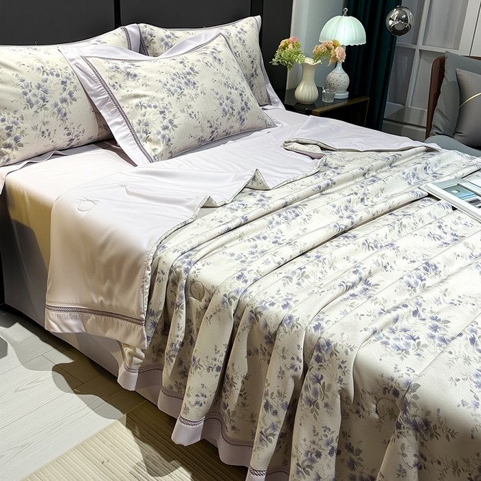 91家纺网 家纺一手货源 找家纺 欧夏家纺 2026莱赛尔天丝麻数码印花镂空夏被空调被夏凉被 云裳