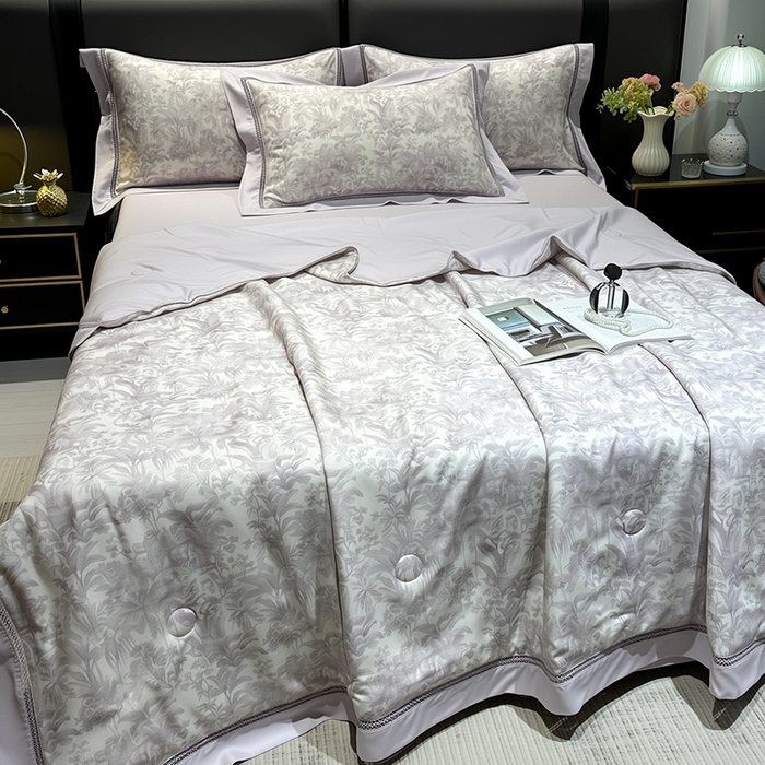 91家纺网 家纺一手货源 找家纺 欧夏家纺 2026莱赛尔天丝麻数码印花镂空夏被空调被夏凉被 紫亭