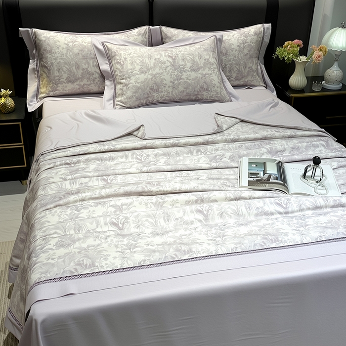 91家纺网 家纺一手货源 找家纺 欧夏家纺 2026莱赛尔天丝麻数码印花镂空夏被空调被夏凉被 紫亭