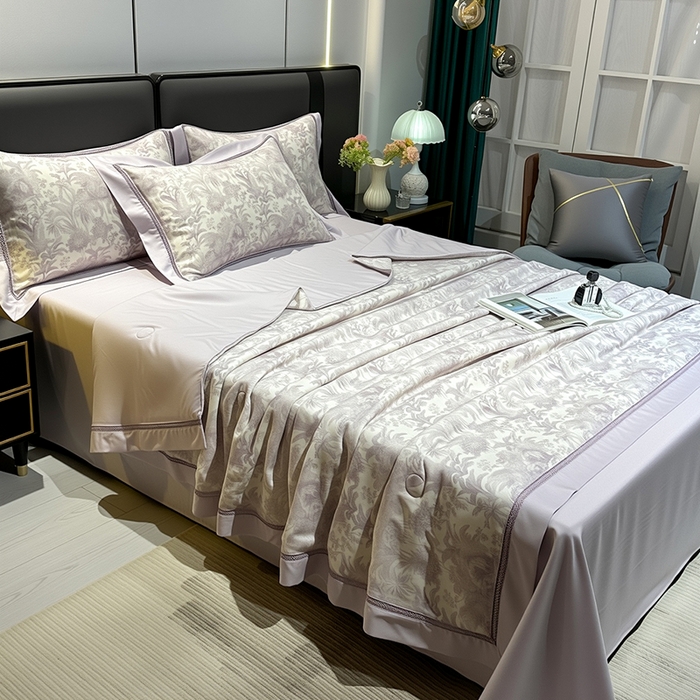 91家纺网 家纺一手货源 找家纺 欧夏家纺 2026莱赛尔天丝麻数码印花镂空夏被空调被夏凉被 紫亭