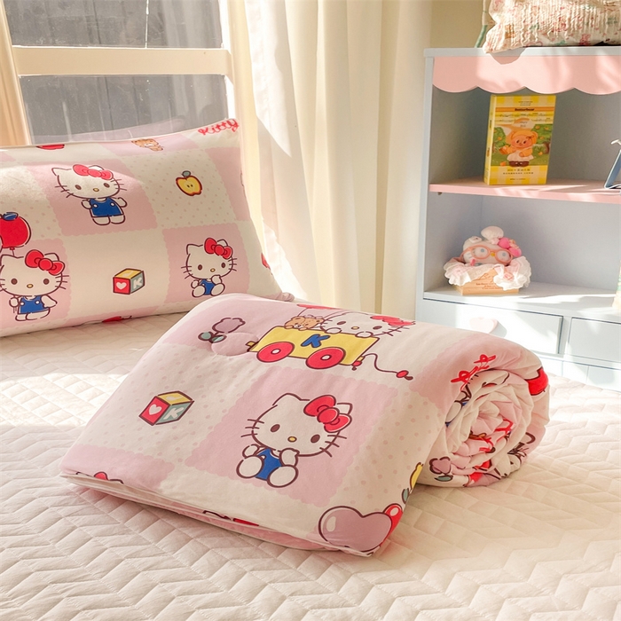 91家纺网 家纺一手货源 找家纺 心卓婴童馆 2026新款三丽鸥凉感丝冰豆豆被被子被芯-成人图 气球kitty猫