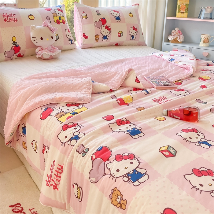 91家纺网 家纺一手货源 找家纺 心卓婴童馆 2026新款三丽鸥凉感丝冰豆豆被被子被芯-成人图 气球kitty猫