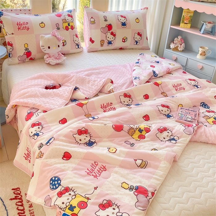 91家纺网 家纺一手货源 找家纺 心卓婴童馆 2026新款三丽鸥凉感丝冰豆豆被被子被芯-成人图 气球kitty猫