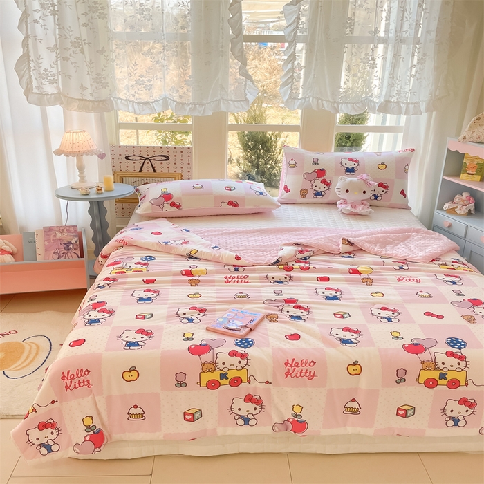 91家纺网 家纺一手货源 找家纺 心卓婴童馆 2026新款三丽鸥凉感丝冰豆豆被被子被芯-成人图 气球kitty猫