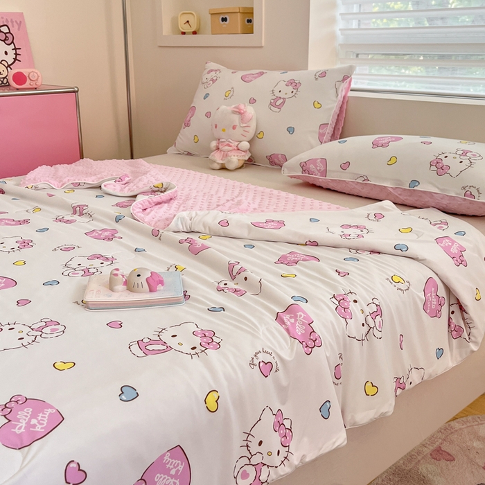 91家纺网 家纺一手货源 找家纺 心卓婴童馆 2026新款三丽鸥凉感丝冰豆豆被被子被芯-成人图 kitty猫