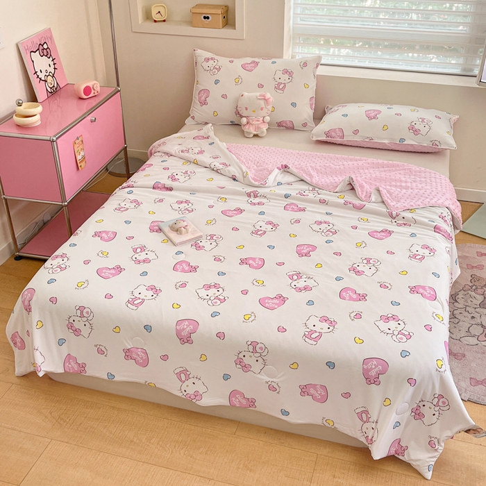 91家纺网 家纺一手货源 找家纺 心卓婴童馆 2026新款三丽鸥凉感丝冰豆豆被被子被芯-成人图 kitty猫