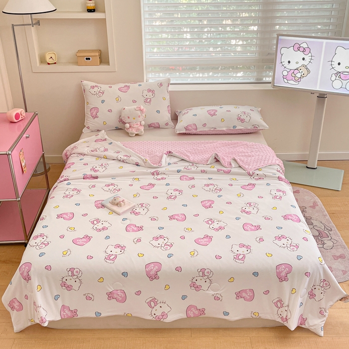 91家纺网 家纺一手货源 找家纺 心卓婴童馆 2026新款三丽鸥凉感丝冰豆豆被被子被芯-成人图 kitty猫