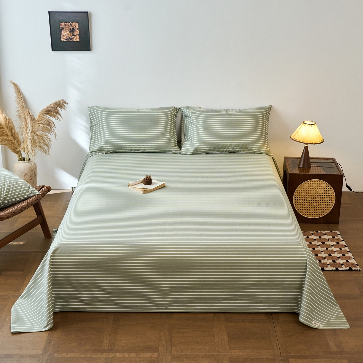 91家纺网 家纺一手货源 找家纺 春皖家纺 2026春夏新品简约款老粗布系列床单单品床单床单单件 细川-绿