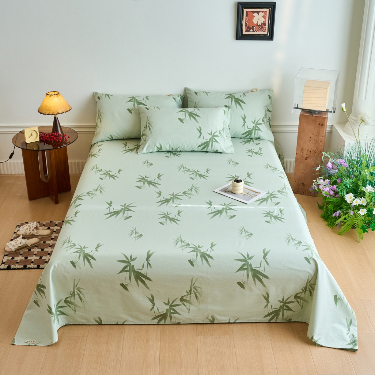 91家纺网 家纺一手货源 找家纺 春皖家纺 2026春夏新品简约款老粗布系列床单单品床单床单单件 竹影（无印款）