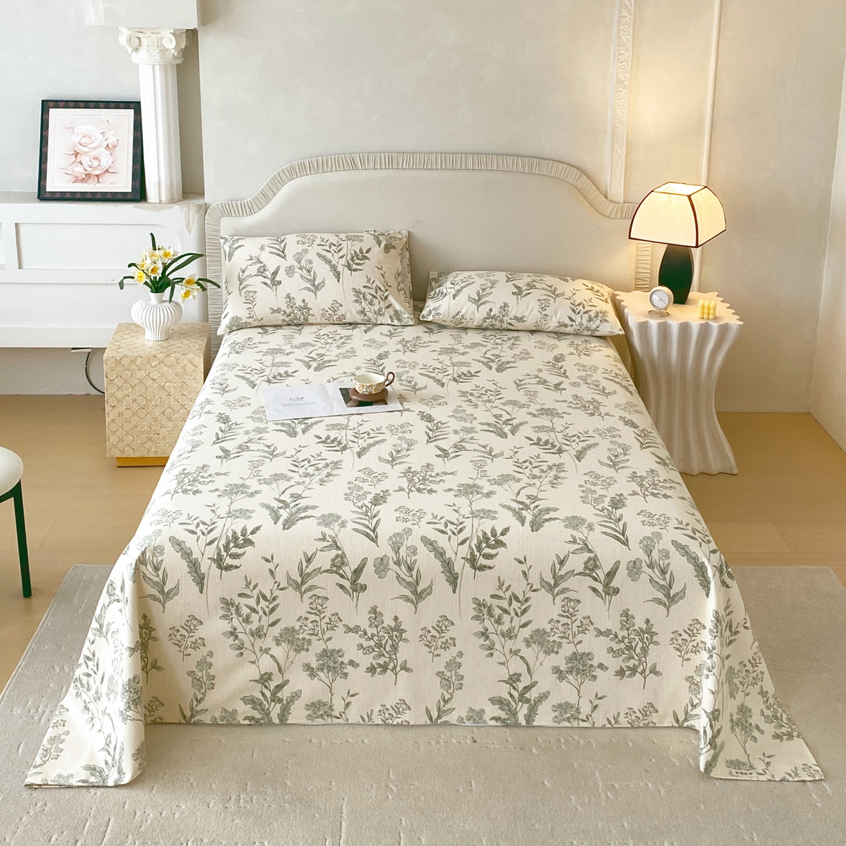 91家纺网 家纺一手货源 找家纺 春皖家纺 2026春夏新品简约款老粗布系列床单单品床单床单单件 子青