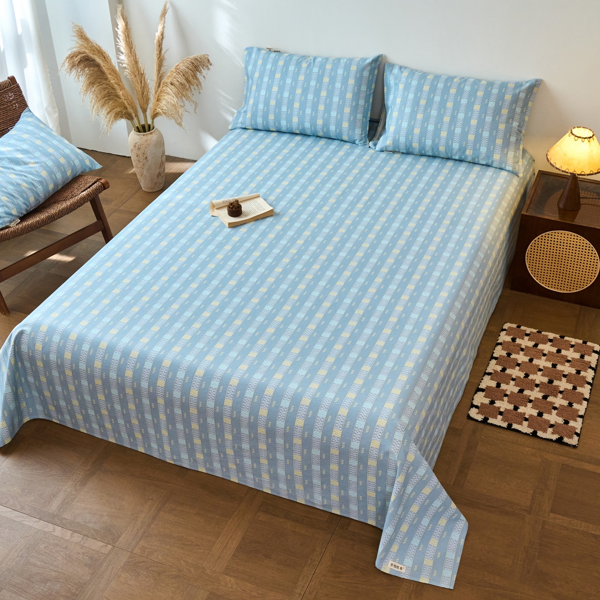 91家纺网 家纺一手货源 找家纺 春皖家纺 2026春夏新品简约款老粗布系列床单单品床单床单单件 简希灰