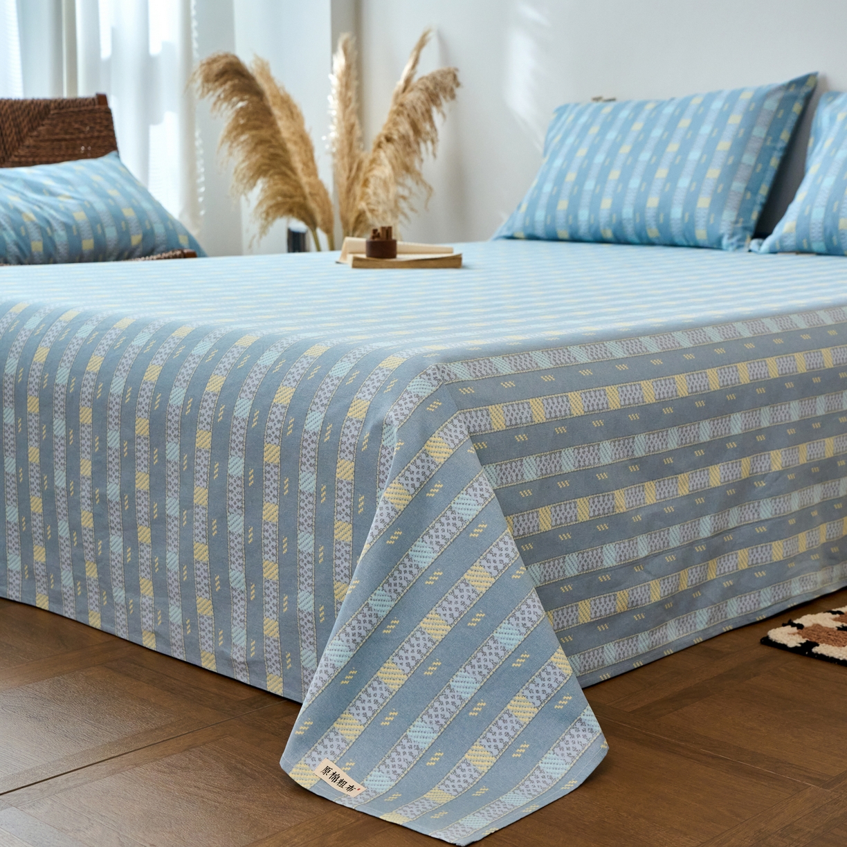 91家纺网 家纺一手货源 找家纺 春皖家纺 2026春夏新品简约款老粗布系列床单单品床单床单单件 简希灰