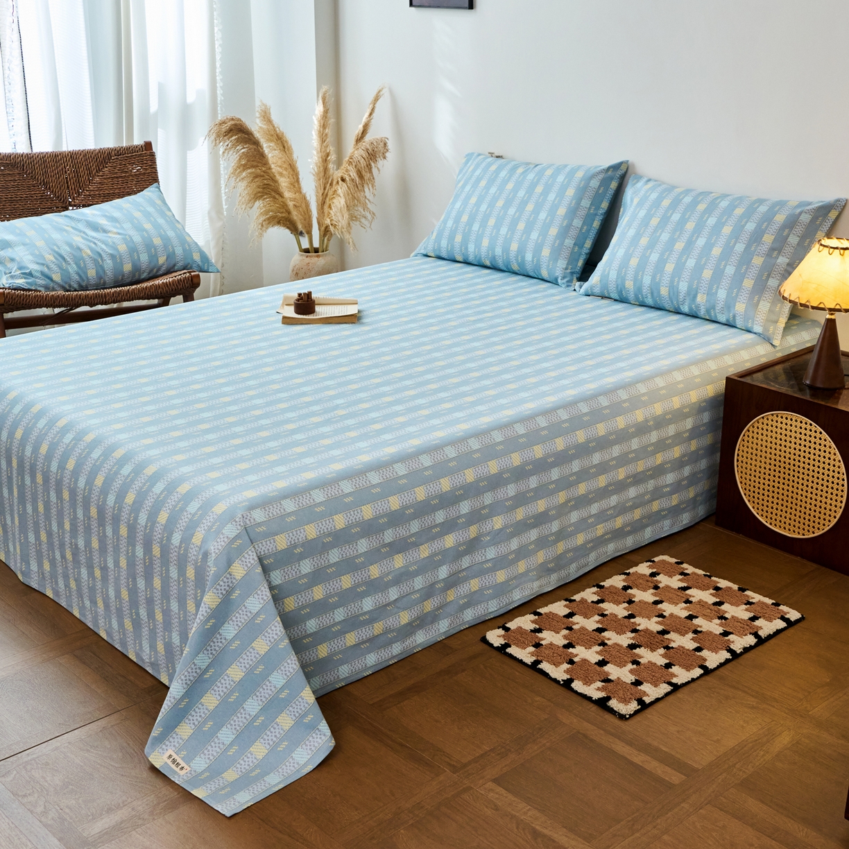 91家纺网 家纺一手货源 找家纺 春皖家纺 2026春夏新品简约款老粗布系列床单单品床单床单单件 简希灰