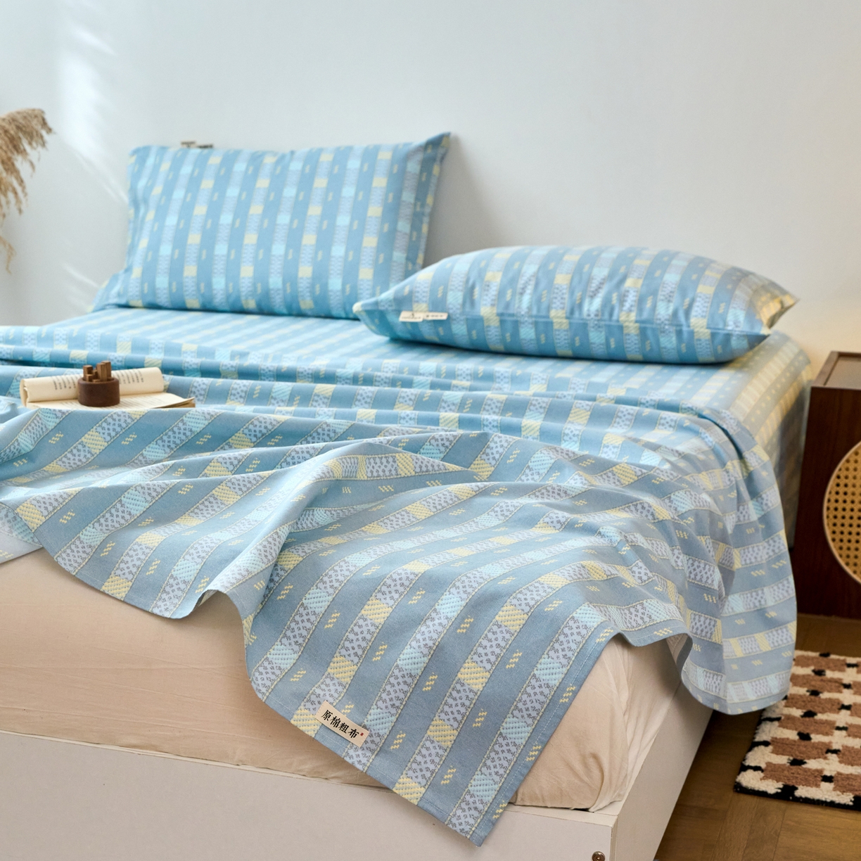 91家纺网 家纺一手货源 找家纺 春皖家纺 2026春夏新品简约款老粗布系列床单单品床单床单单件 简希灰