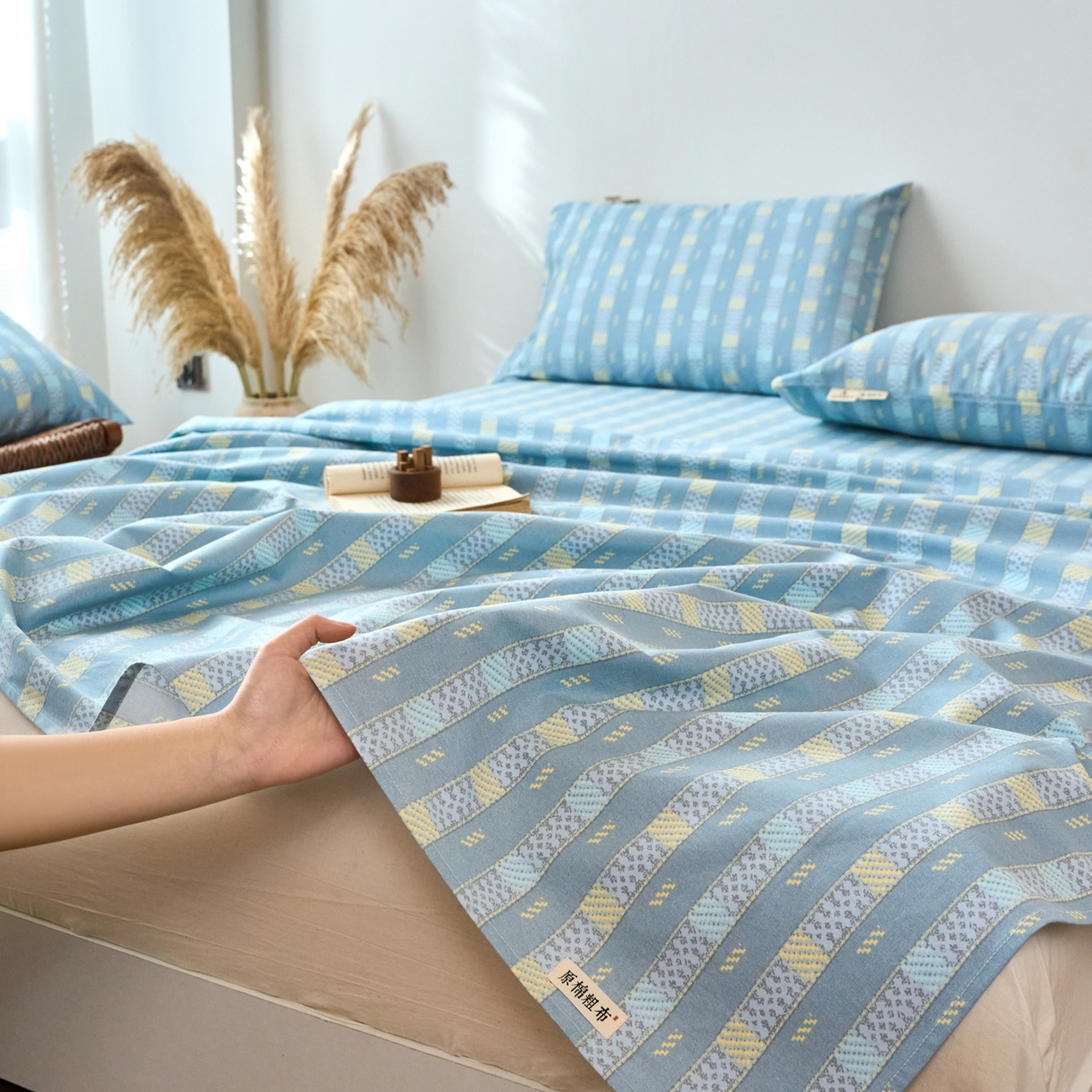 91家纺网 家纺一手货源 找家纺 春皖家纺 2026春夏新品简约款老粗布系列床单单品床单床单单件 简希灰