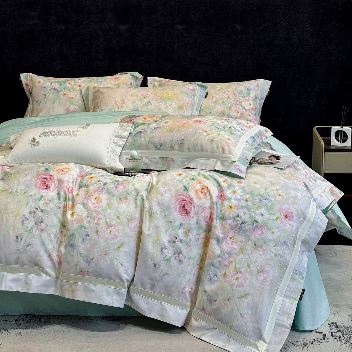 91家纺网 家纺一手货源 找家纺 （总）欣宜家纺 2026新款50x50s纯棉全棉埃及长绒棉刺绣绣花床上四件套【含高端礼盒】-绽缦