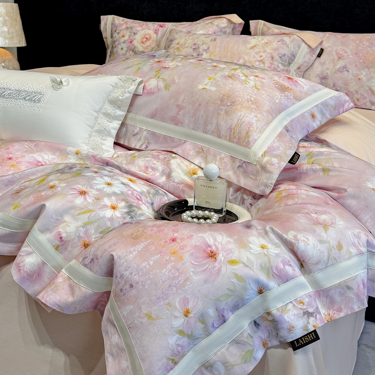 91家纺网 家纺一手货源 找家纺 欣宜家纺 2026新款50x50s纯棉全棉埃及长绒棉刺绣绣花床上四件套【含高端礼盒】-绽缦 绽缦-轻奢粉