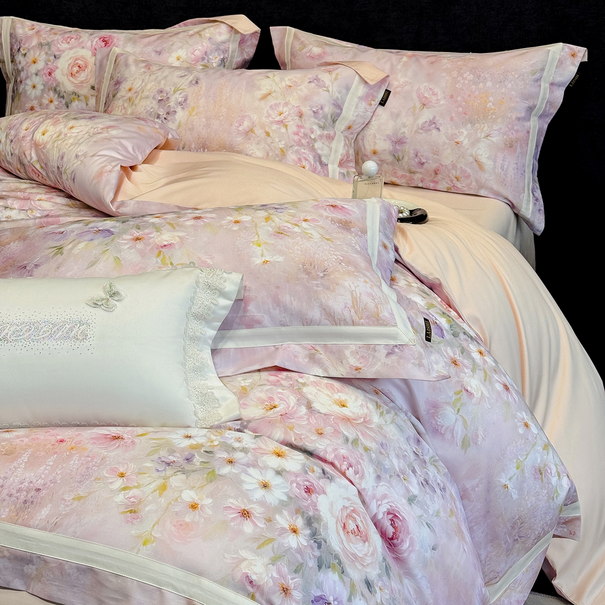 91家纺网 家纺一手货源 找家纺 欣宜家纺 2026新款50x50s纯棉全棉埃及长绒棉刺绣绣花床上四件套【含高端礼盒】-绽缦 绽缦-轻奢粉