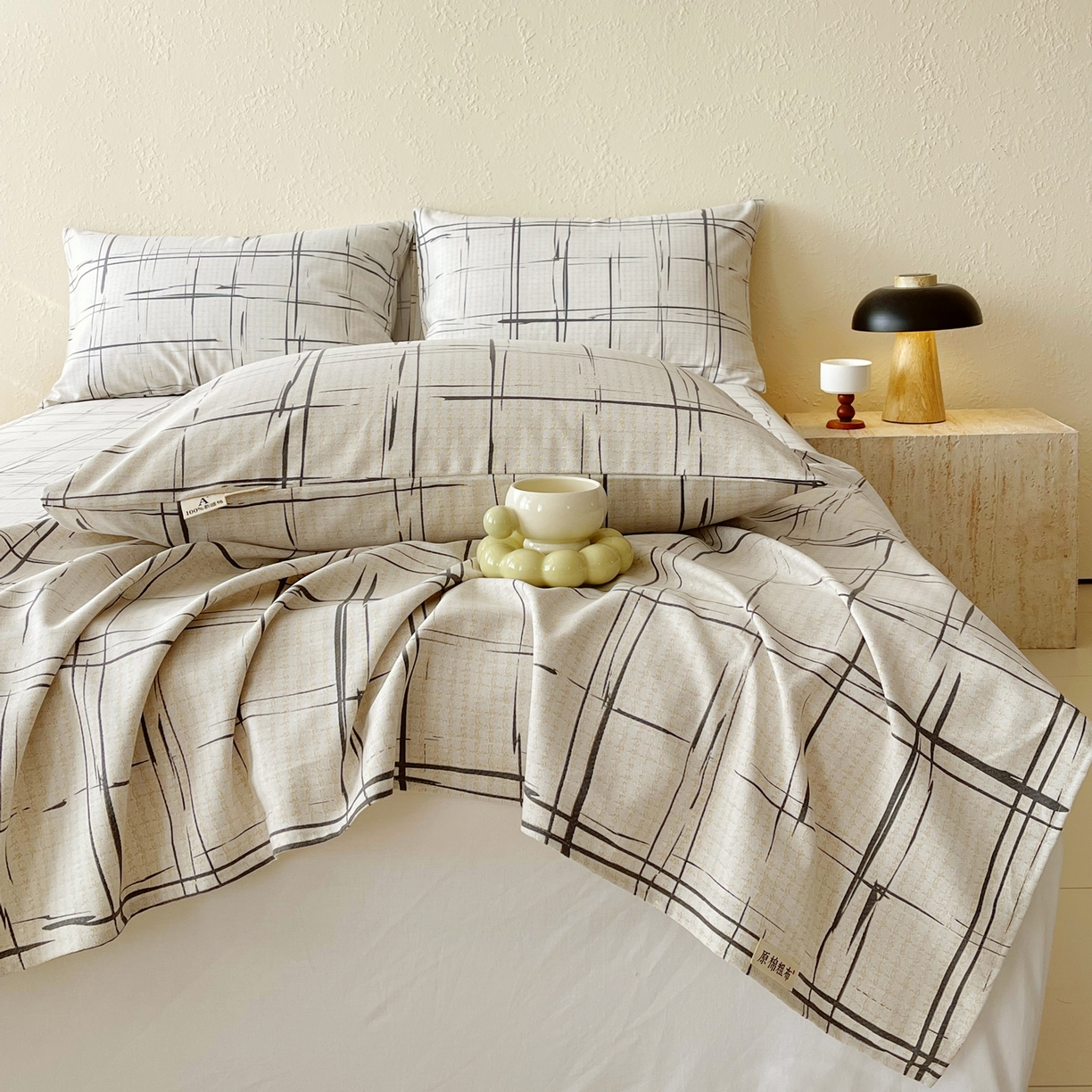 91家纺网 家纺一手货源 找家纺 春皖家纺 2026春夏新品简约款老粗布系列枕套单品单枕套 枕套单件 素简