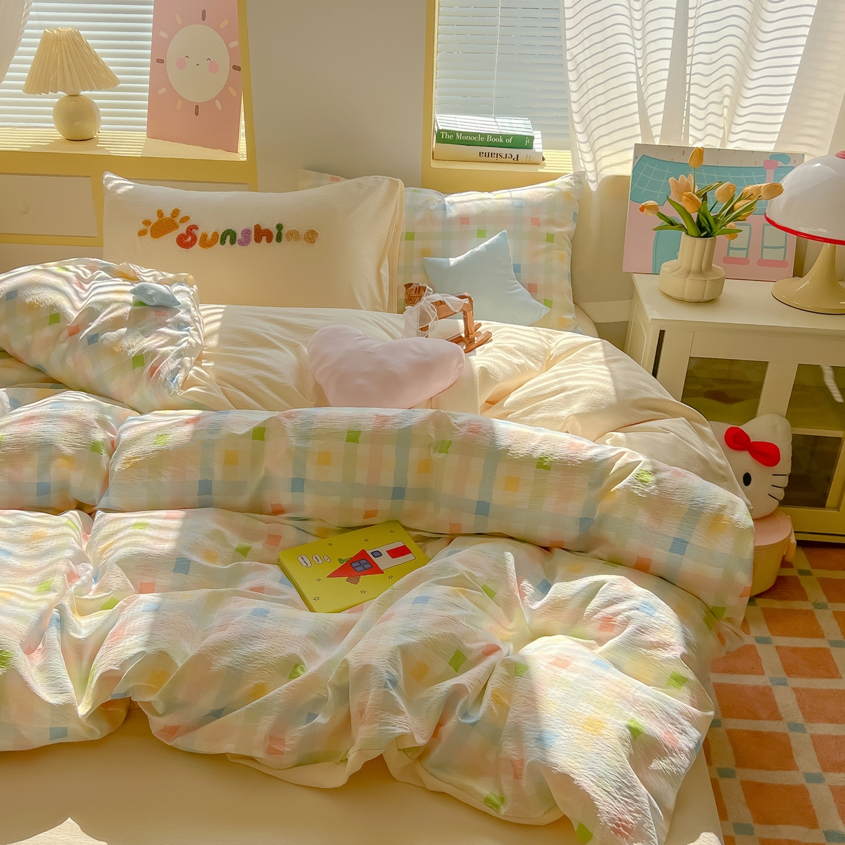 91家纺网 家纺一手货源 找家纺 （总）子钦家纺 2026春夏新款提花泡芙棉可爱小清新手工爱心小星星系列床单床笠四件套-流星花园