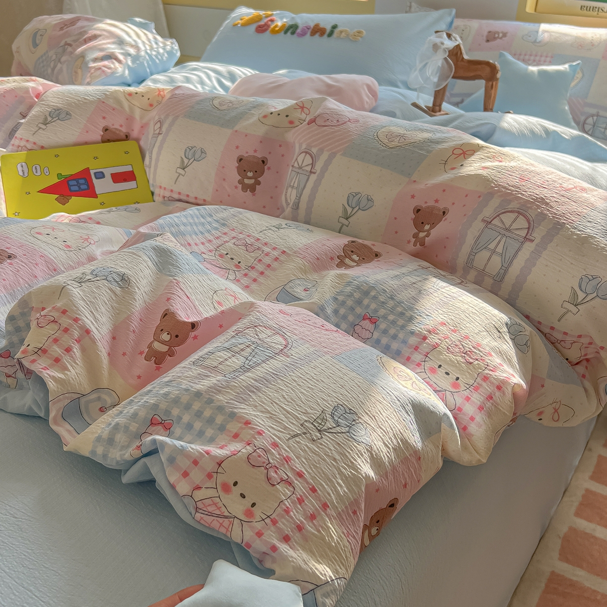 91家纺网 家纺一手货源 找家纺 （总）子钦家纺 2026春夏新款提花泡芙棉可爱小清新手工爱心小星星系列床单床笠四件套-流星花园